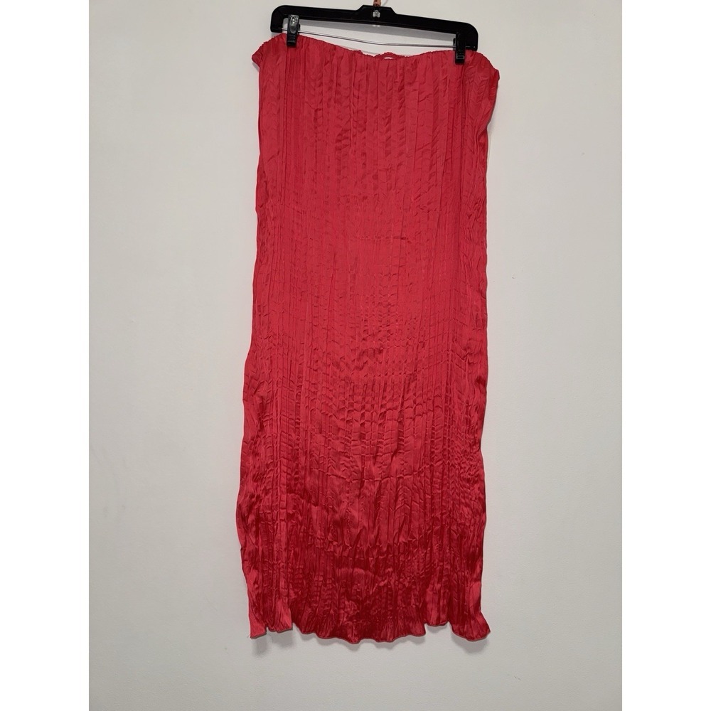 Women's Textured Crinkle Vibrant Pink Satin Midi Skirt Size XL - Picture 6 of 14